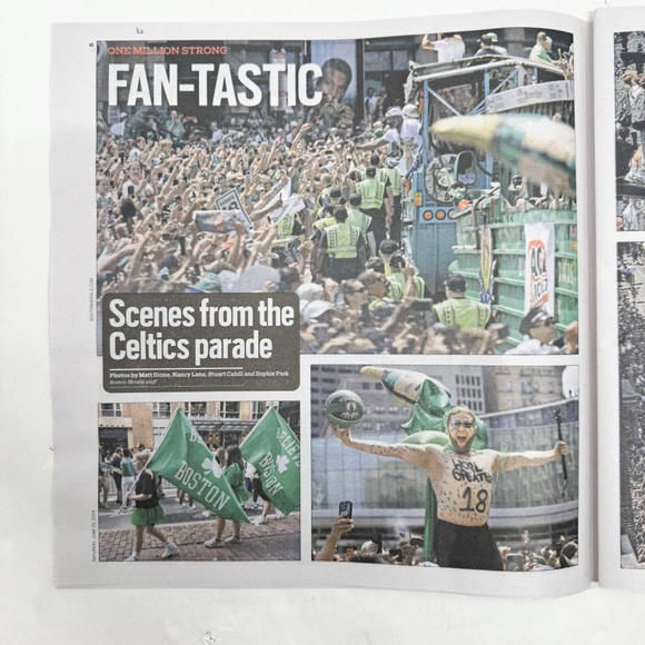 Boston Celtics 6/22/2024 Parade WIN CITY NBA Champions Boston Herald Newspaper - Picture 5 of 6